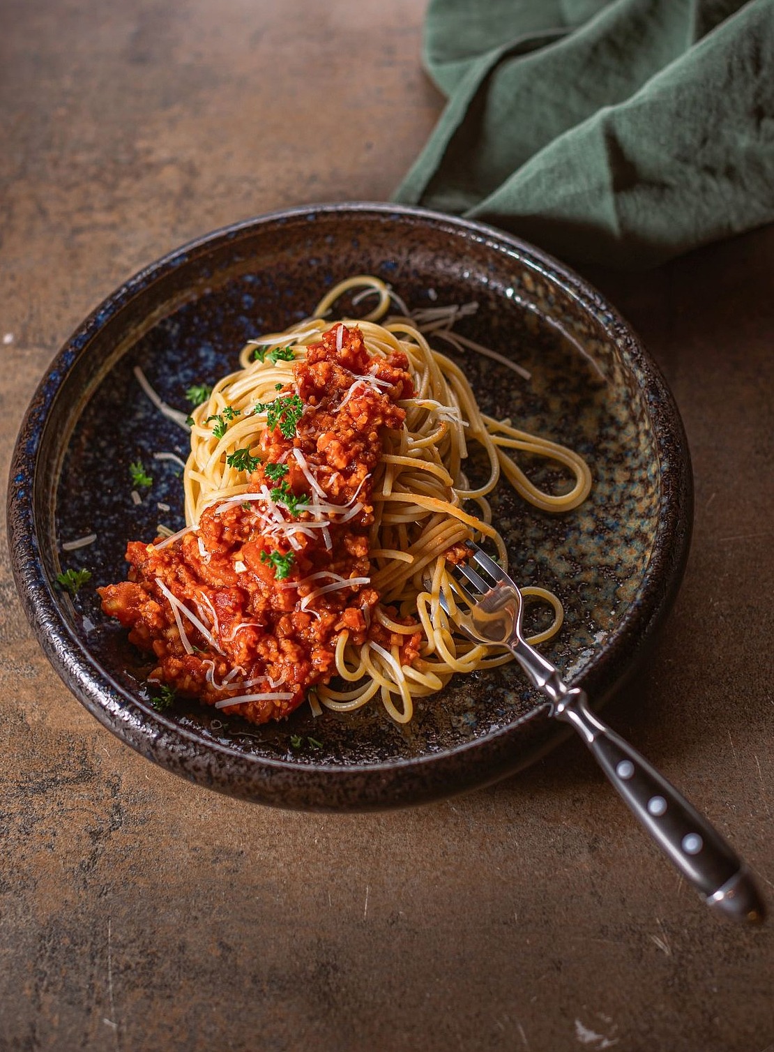 Spaghetti mit Grünkern-Bolognese