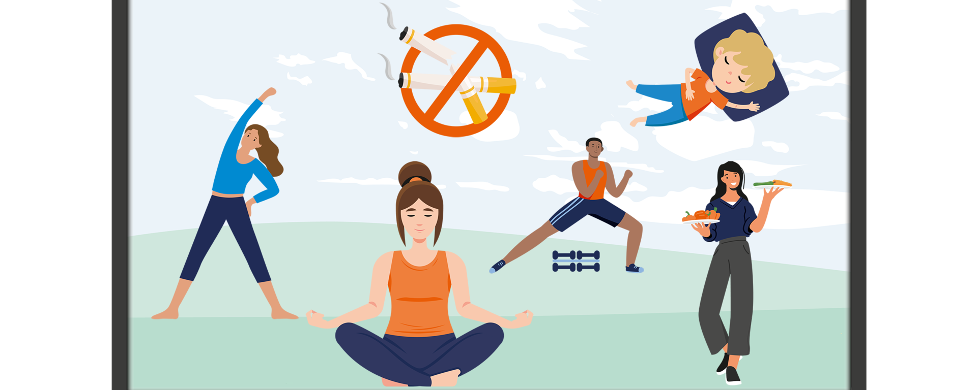 Illustration Bildschirm mit verschiedenen Angeboten der vivida bkk