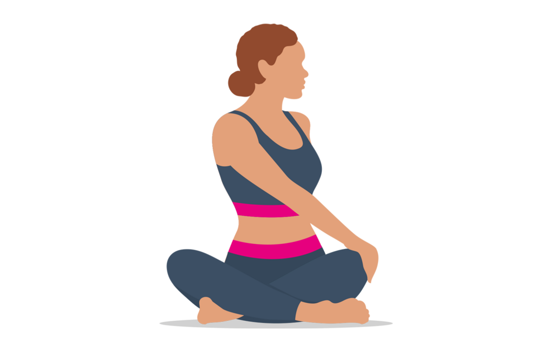 Eine Frau beim Yoga im Schneidersitz.