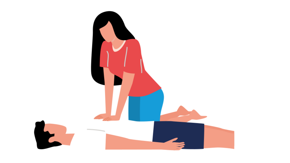 Illustration einer Person, die Herzdruckmassage an einer liegenden Person ausführt